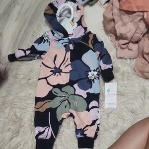 Carter's Navy and Pink Zipup Baby Onesie With Hoodie